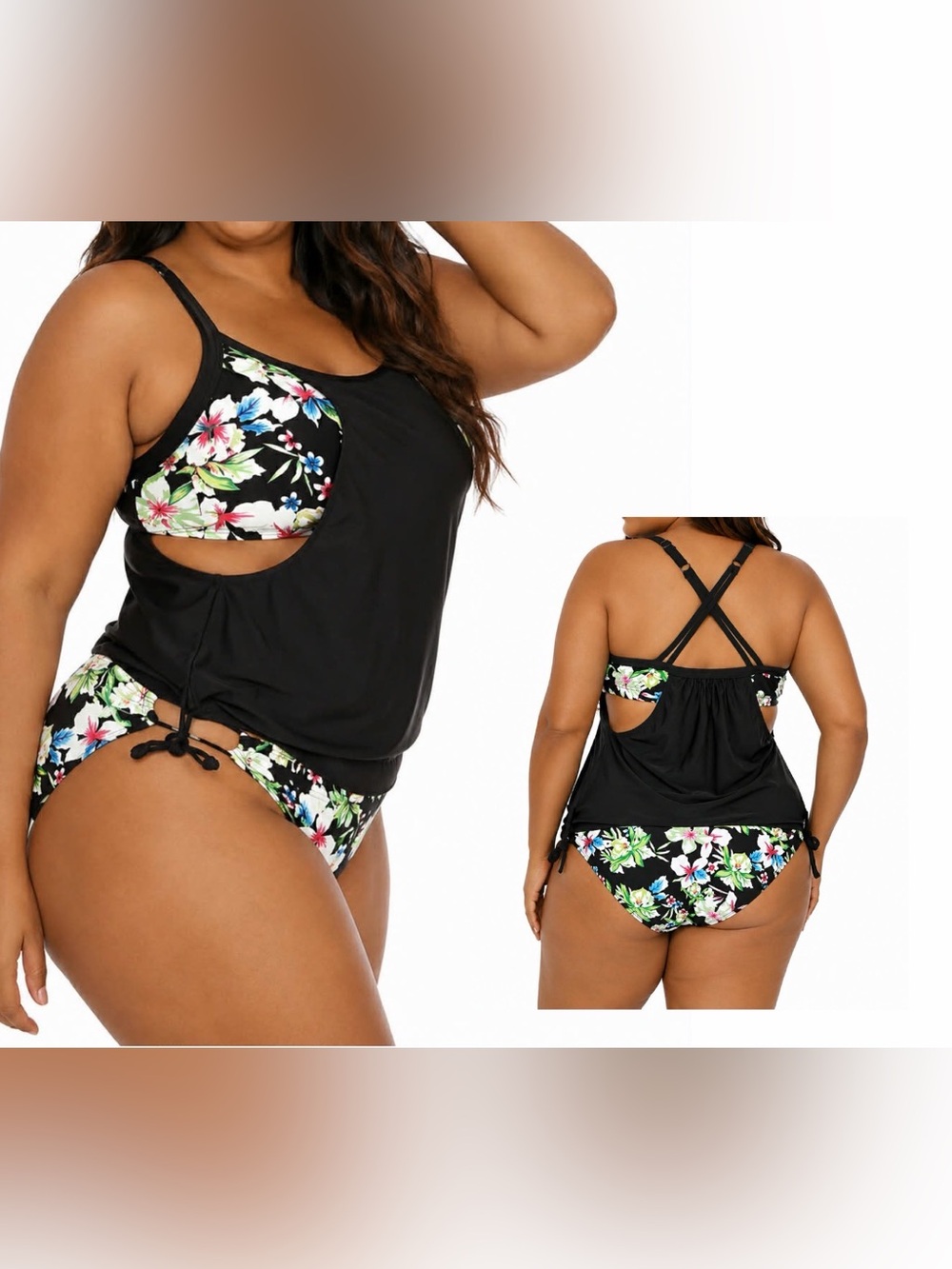 Women’s 3XL Floral Print Sporty Double Up Layered 2 Piece Tankini Sets